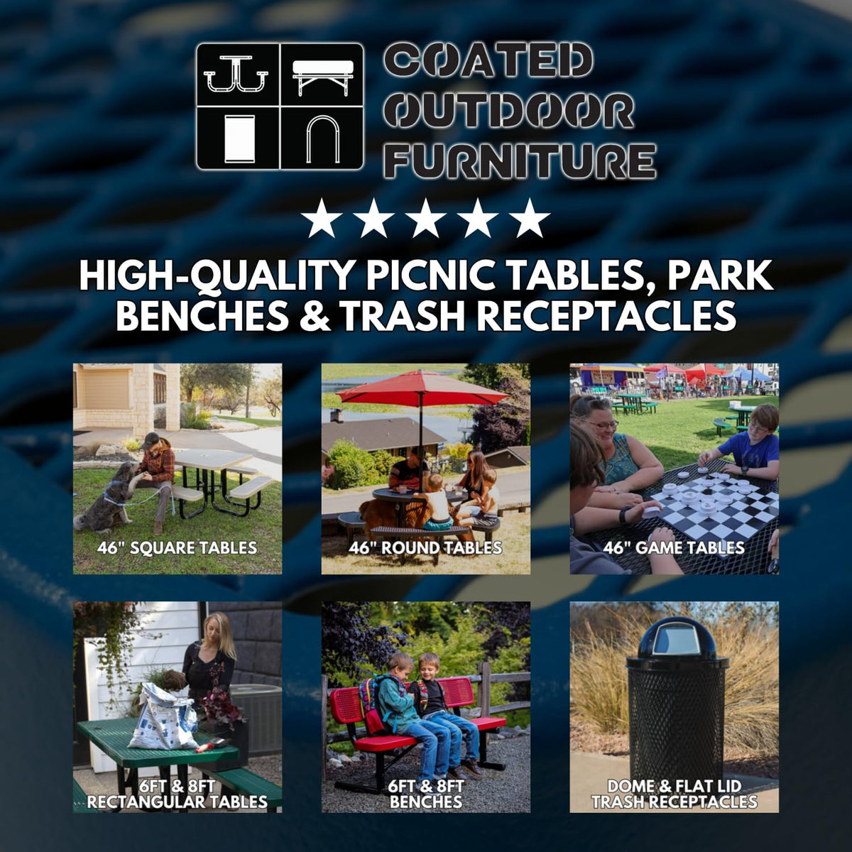 Coated Outdoor Furniture Heavy-Duty Outdoor Bench Thermoplastic Coated, Expanded Metal, Commercial-Grade Garden Bench, Made in America (Portable with Back, 4 Ft, Black)