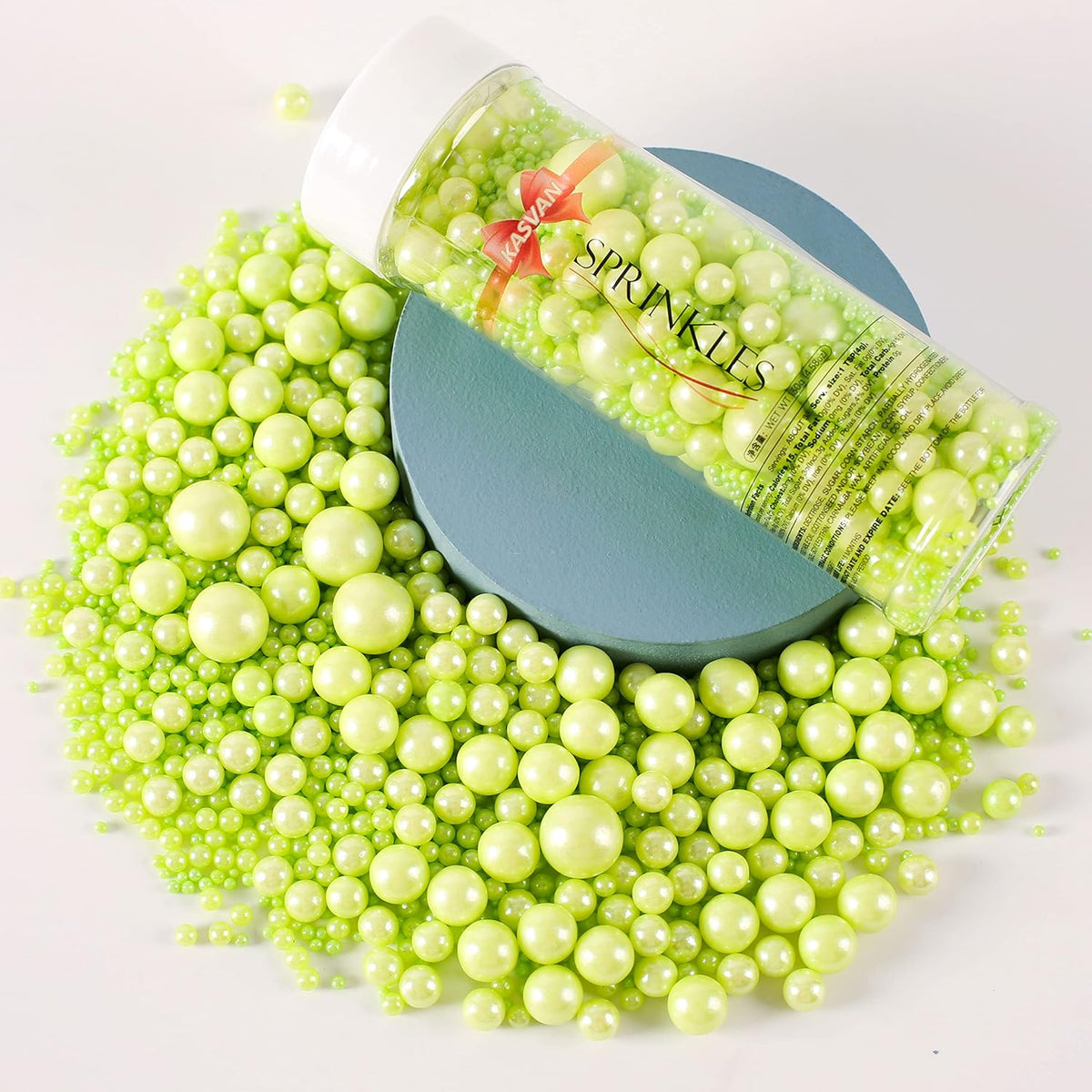 Kasvan Halloween Green Pearl Sugar Sprinkles - Edible Candy Pearls 130g/4.58 Oz, Mix Size, Baking Cake Decorations, Ice Cream Toppings and Cookie Decorating, Wedding Party Chirstmas Supplies