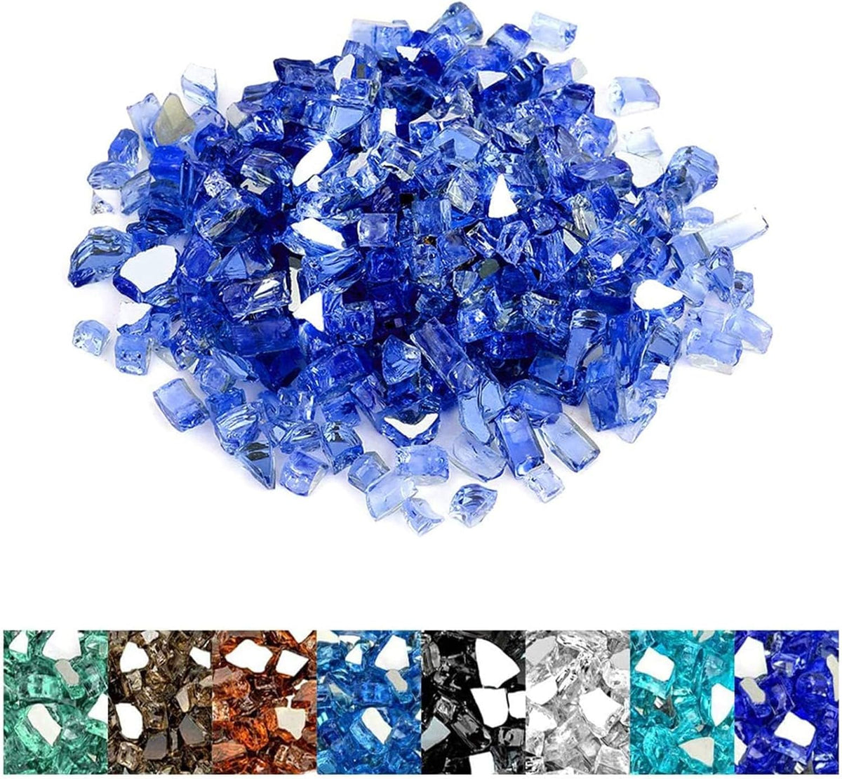 Mr. Fireglass 10 Pounds Fire Glass - 1/4 Inch High Luster Reflective Tempered Glass Rocks for Fireplace Fire Pit Table and Landscaping, Cobalt Blue