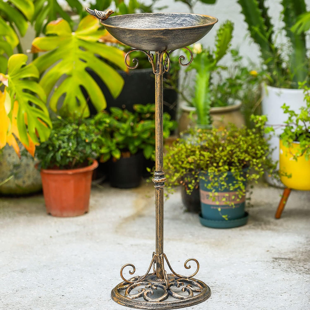 Diam 11.4" W*27.6" H Cast Iron Pedestal Bird Bath, Bird Baths for Outdoors, Seed Tray Garden Yard Decoration