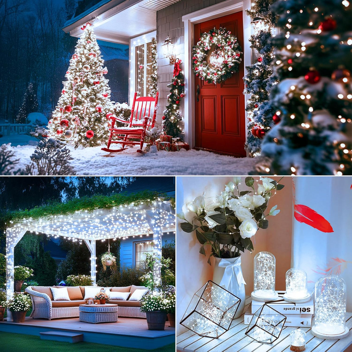 Brightever Outdoor String Lights Solar Powered, 2-Pack Total 80FT 200LED Solar Fairy Lights for Outside Waterproof with 8 Lighting Modes, Solar Twinkle Lights Outdoor for Garden (Daylight White)