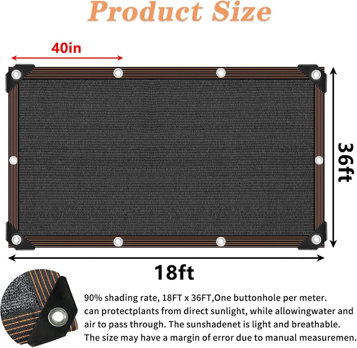 QLOFEI 18x36 FT Shade Cloth for Garden, 80-90% Sunblock Neting Cover with Grommets, Sun Screens for Patio Plants Greenhouse, Anti-UV Shade Sails for Kennel Chicken Coop Pergola Outdoor
