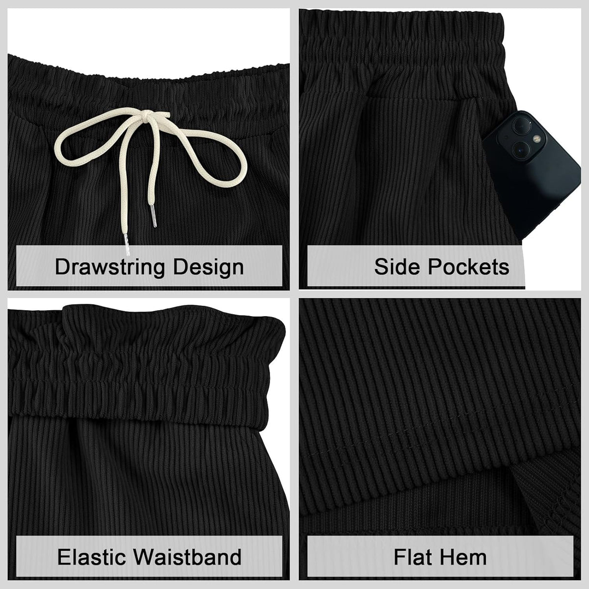 Mens Cargo Shorts Casual Drawstring Elastic Waist Corduroy Summer Beach Shorts with Pockets
