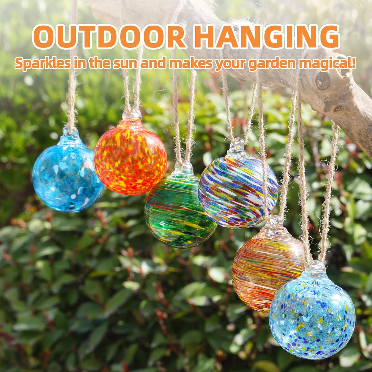 VOREEN 6pcs Hand-Blown Glass Ornaments Balls Glass Christmas Ball Hanging Gazing Ball Friendship Ball Witches Balls for Outdoor Garden Patio Window Home Décor, Gift for Mom Wife Friend, Multicolor