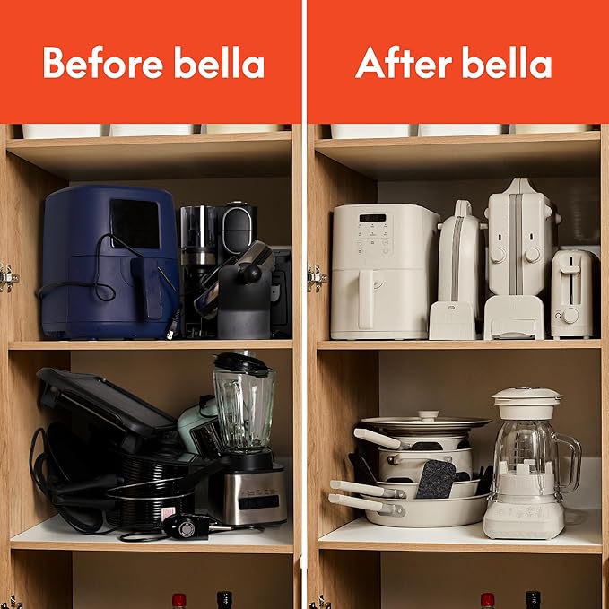 bella 6 Qt Slim Air Fryer, Fits-anywhere™ Kitchenware, EverGood™ Ceramic Nonstick Coating, Adjustable Temperature, 6 Preset Cooking Options, 60 Min Auto Shutoff w Audible Tone, 5lb Capacity, Plum