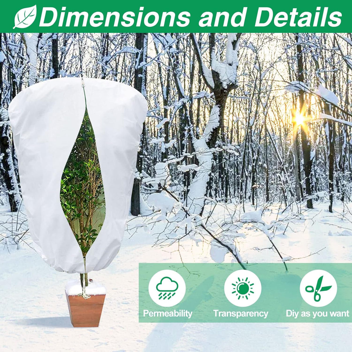 2 Pcs Tree Covers for Winter, Plant Covers Freeze Protection with Drawstring and Zipper, 2.5 oz/yd² 7.9 X 6.6 Ft, Reusable Winter Plant Protector Bag for Protect Trees Shrubs from Cold Frost