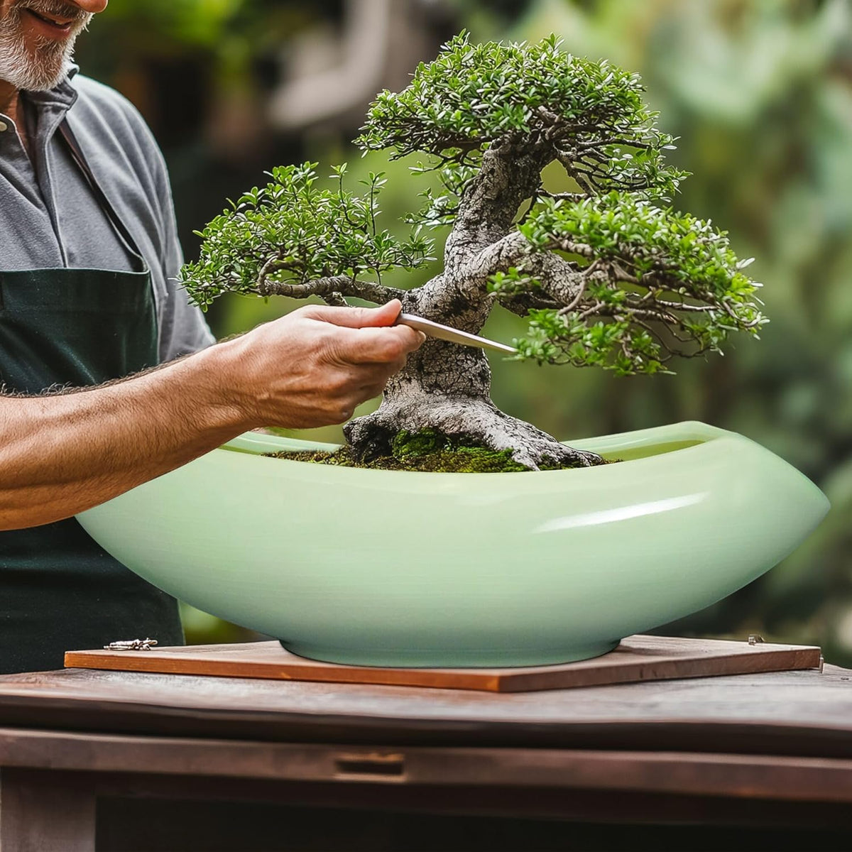 Ceramic Bonsai Pots - Large Succulent Planter 18 Inch Plant Pot Indoor Succulent Pot with Drainage Hole Outdoor Planter Bonsai Tree Pot for House Home Garden Decor Green