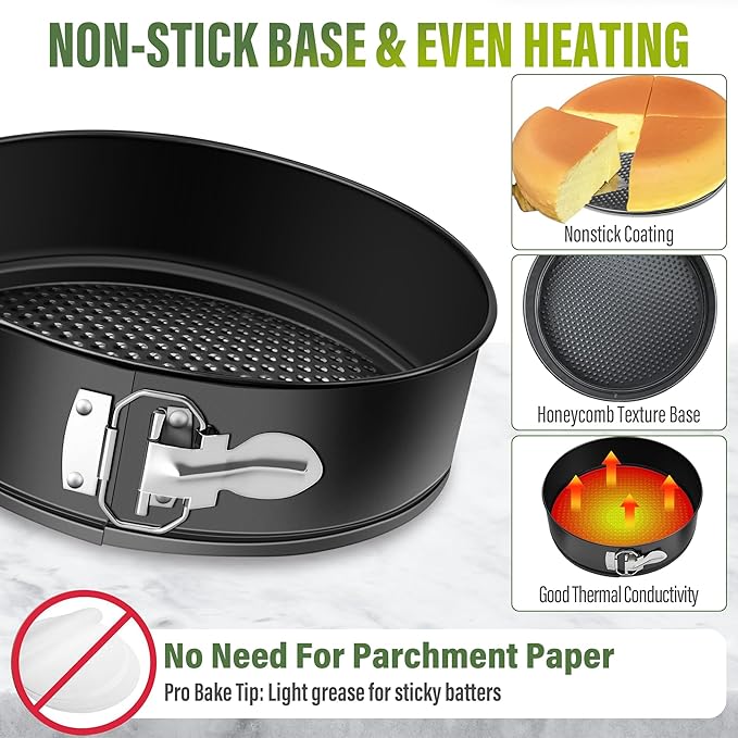 Vakoo 4+7+9 Inch Springform Pan - Nonstick, Leakproof Cheesecake Pan for Baking, Easy Release, No Parchment Paper Needed, Set of 3