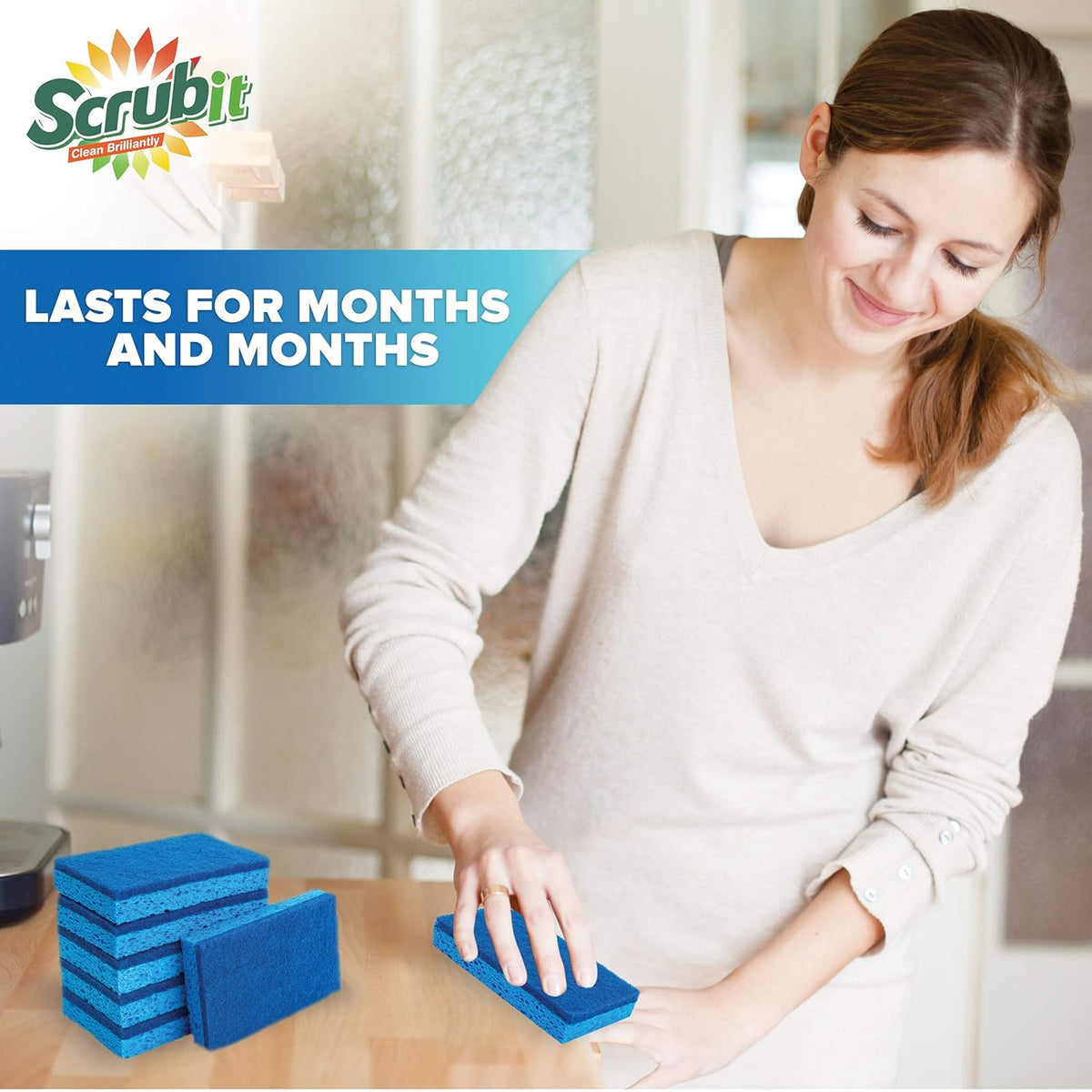 Scrubit Non-Scratch Cleaning Scrub Sponges- Scrubbing Dish Sponge Ideal for Washing Kitchen,Dishes, Bathroom &More – Dishwashing Sponge Along with A Thought Scrubber – 6 sponges