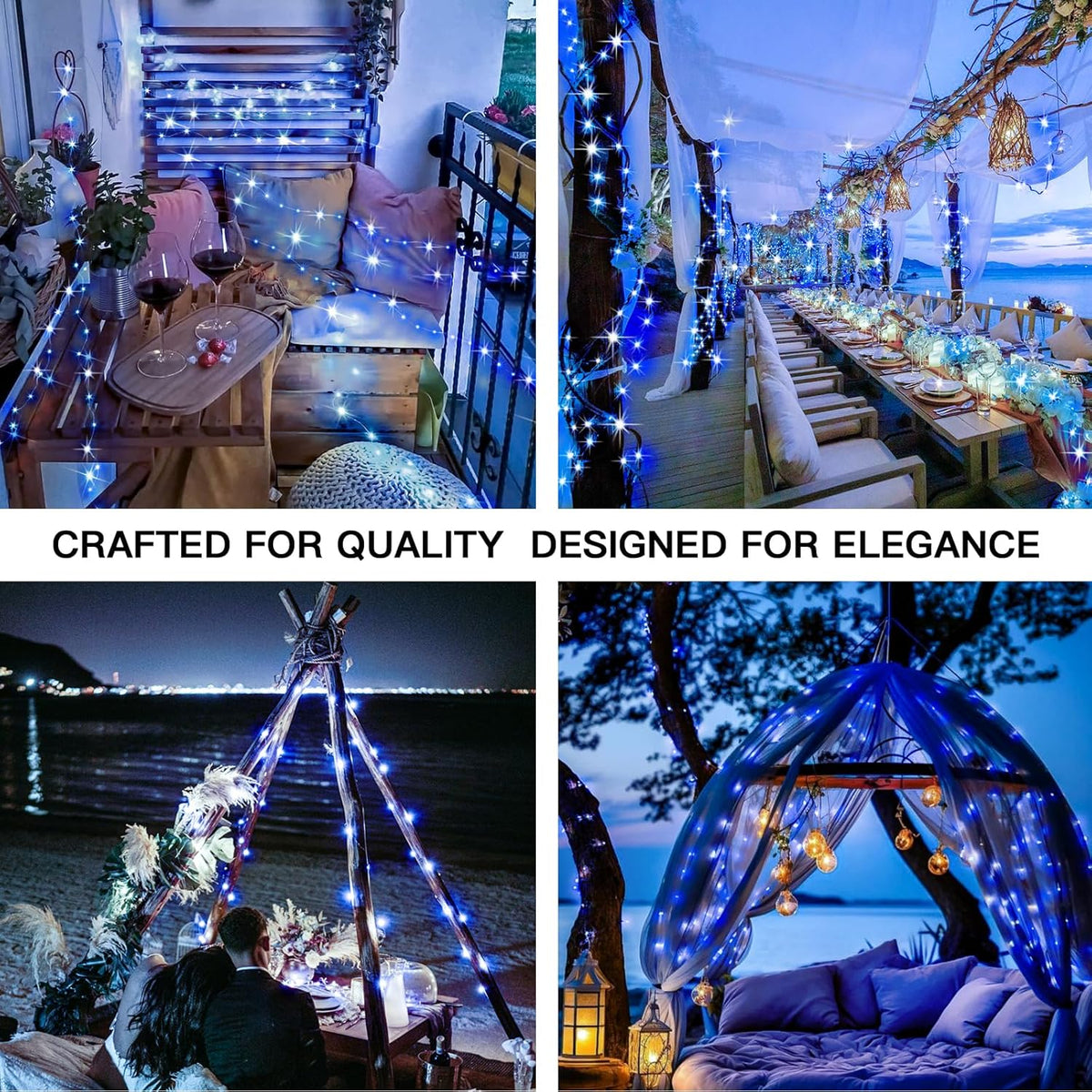 suddus 2 Pack 33ft Solar Fairy String Lights Small, 100 Led Blue Solar Fairy Lights Outdoor, 8 Modes Solar Christmas Lights Copper Wire for Trees Garden Patio Yard Deck Fence Party Decorations