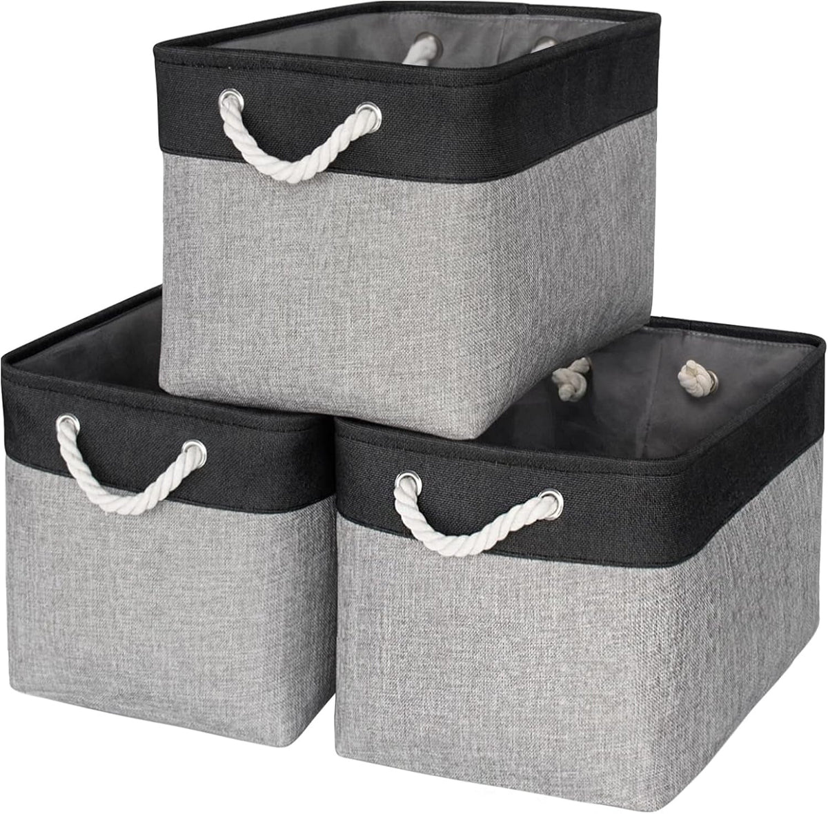 TheWarmHome Storage Basket for Organizing - 16x12x12 inch Cube Storage bin 3 Pack Fabric Storage Cubes, Collapsible Storage Box for Organizer Cloth Gift Toy Closet (Black & Grey)