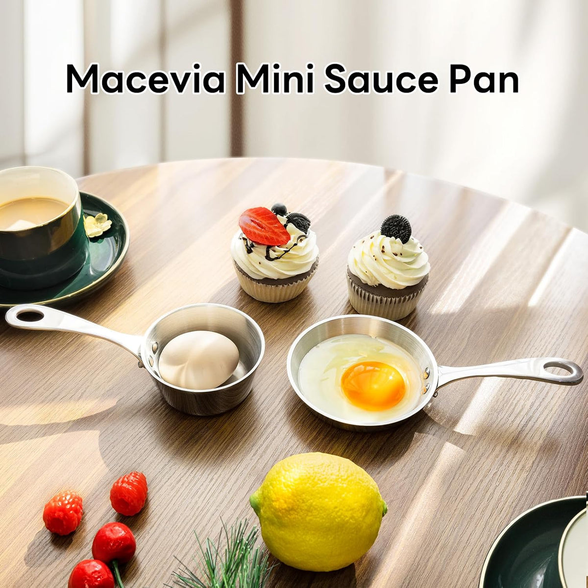 Macevia Mini Sauce Pan,18/10 Stainless Steel Butter Warmer Small Pot Cooking with Handle, Multipurpose Use for Home Kitchen or Restaurant (5oz/150ml) - Silver