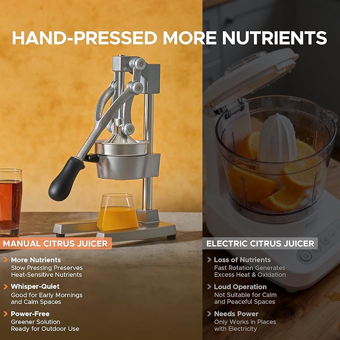 CO-Z Manual Citrus Juicer, Commercial Grade Cast Iron Orange Juicer, Professional Heavy Duty Juice Press with Removable Strainer, Manual Juice Extractor for Orange Lemon Pomegranate Citrus, Gray