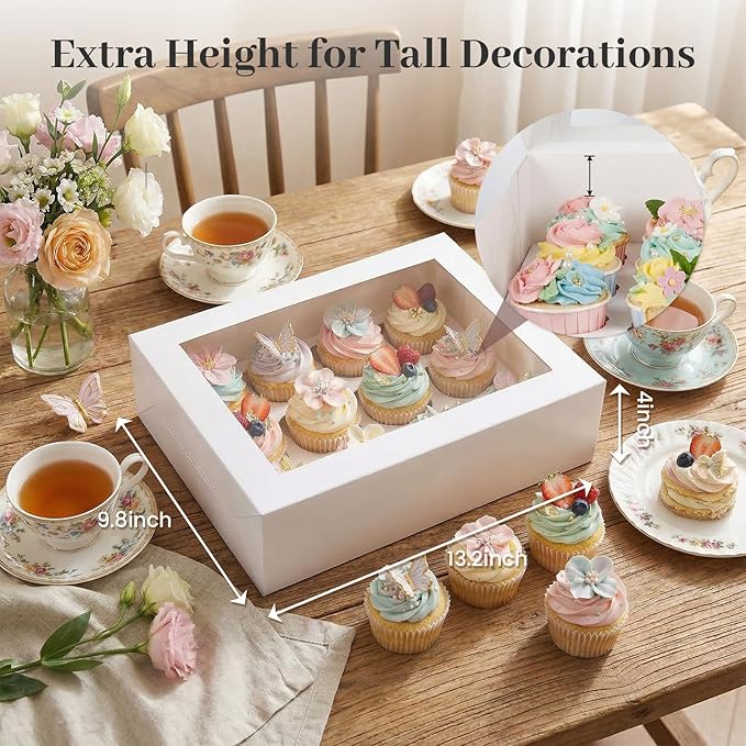 VGOODALL 3PCS White Cupcake Container, 12 Count with Window Boxes Holding 36 Pastry Box for Birthday Holiday Party Bakery Supplies