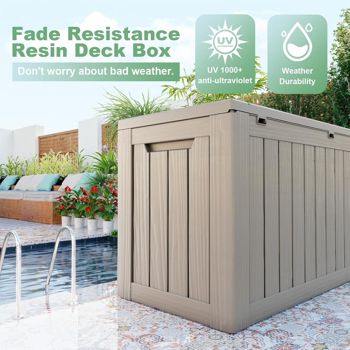 DRATO 80 Gallon Large Deck Box, Outdoor Storage Box for Patio Furniture, Patio Cushions, Gardening Tools, Pool Supplies 480lbs Weight Capacity,Waterproof Resin Storage Boxes