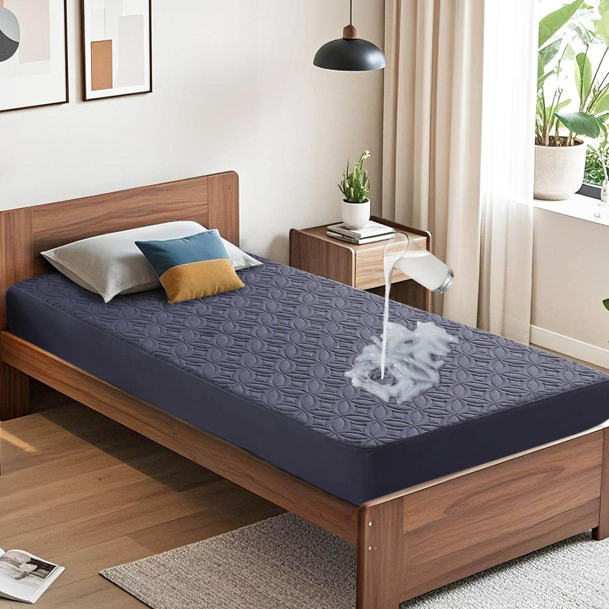 BEDLORE Waterproof Mattress Protector, Twin XL Size Mattress Pad with Deep Pocket 6"-15" Depth, Soft Dirt-Proof Double Bed Mattress Cover for Bedroom, College Dorm, Hotel (Navy Blue)