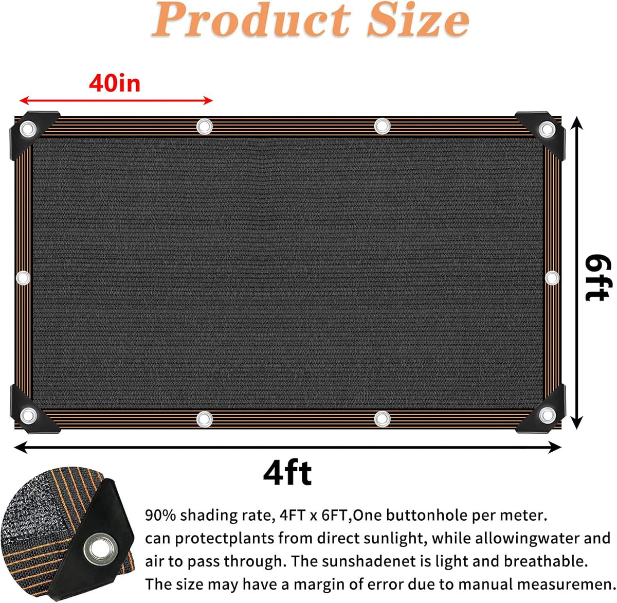 QLOFEI 4x6 FT Shade Cloth with Grommets, 90% Sun Shades Outdoor Patio Mesh Tarp, Easier to Hang Sunblock Neting Cover -for Garden Greenhouse Pergola Lawn Kennel Chicken Coop
