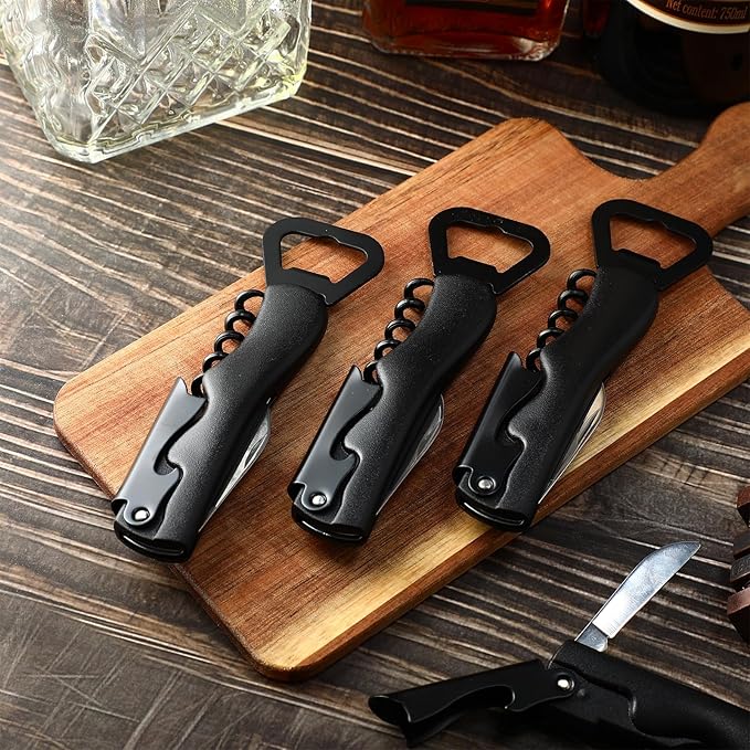 Hushee 24 Pcs Wine Opener Bulk with Foil Cutter Corkscrew Key 3 in 1 Red Bottle Opener Professional Stainless Steel Beer Corkscrew for Beverages Bartenders Summer Party(Black)