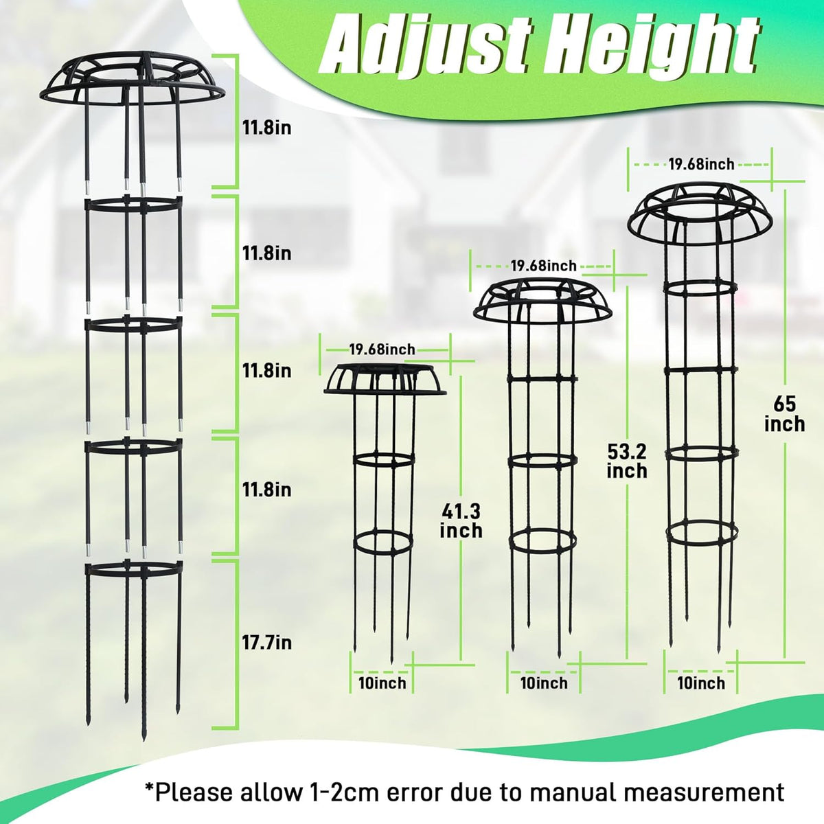 Garden Trellis for Climbing Plants, 2 Pack 65 Inch Mushroom Top Trellis for Climbing Plants, Plant Trellis Support for Potted Plants Climbing Vine Rose Clematis Vegetable Outdoor Indoor