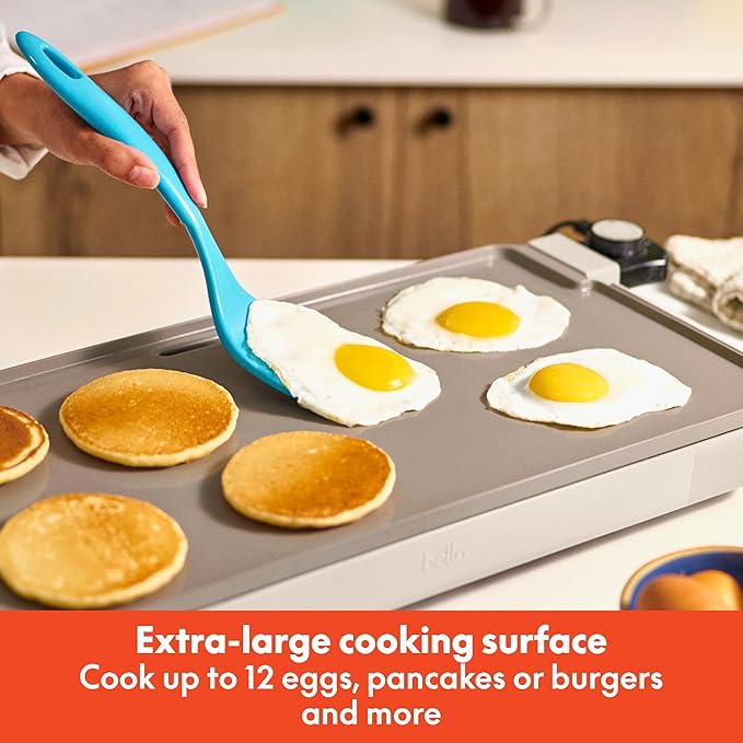 bella 10" x 20" Electric Griddle with EverGood™ Ceramic Nonstick Coating, Removable Temperature Probe, Dishwasher-Safe Drip Tray & Cool Touch Handles, Cook up to 10 Eggs, 1500 Watt, Oatmilk