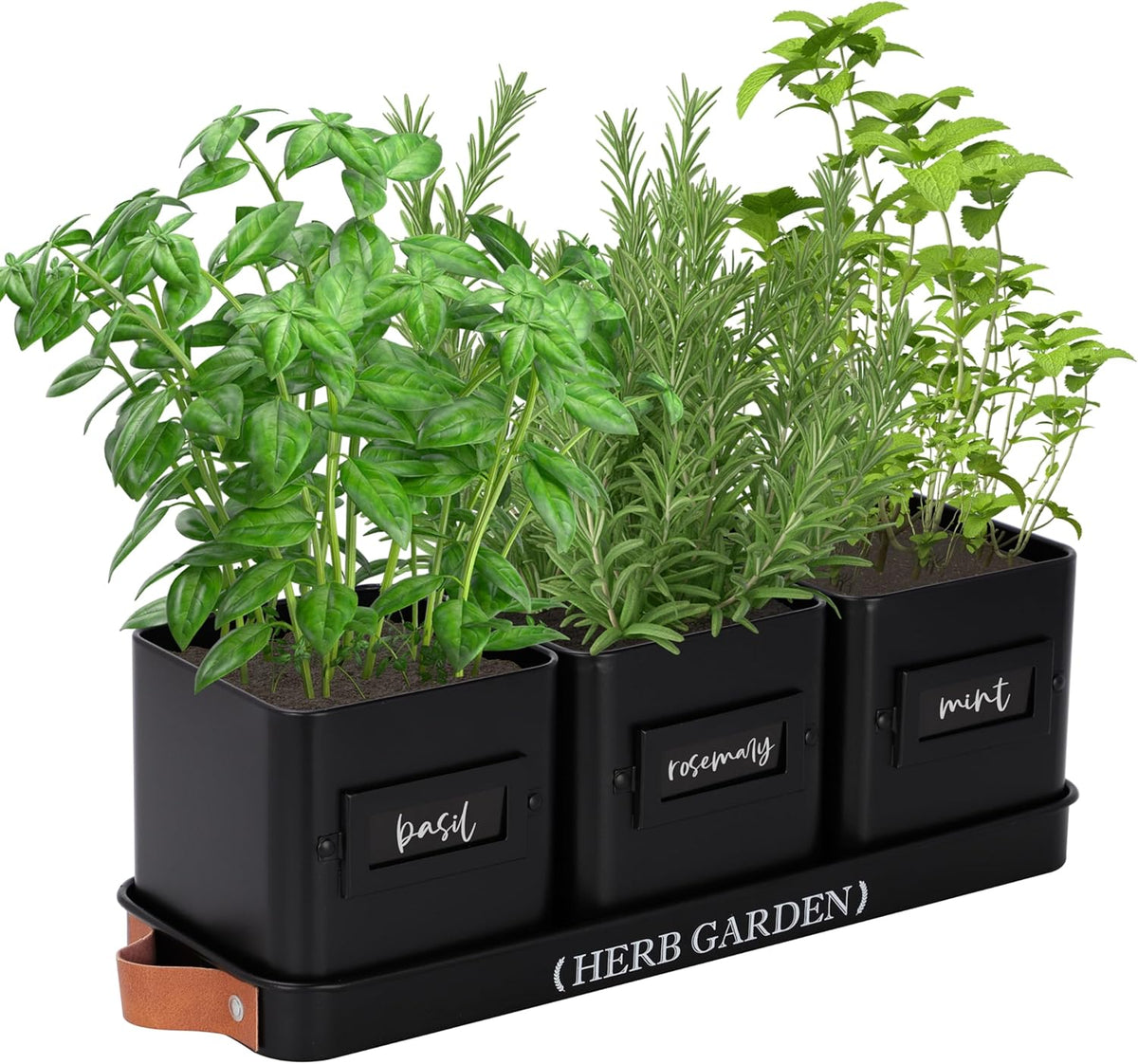 PERFNIQUE Indoor Herb Garden, Herb Planter Set with Tray, Farmhouse Indoor Plant Pots, Windowsill Herb Garden with Drainage(Planter only) for Indoor/Outdoor, Window Pots(Matte Black)
