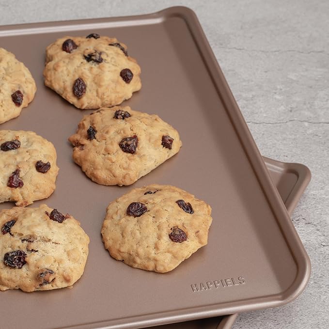 HAPPIELS 17 x 13 inch Cookie Sheets for Baking Nonstick Set of 2, PFOA free Cookie Sheet Set without rim, Cookie Sheets Non Stick, Half Sheet Pan for Oven without sides Non Toxic sheet without lip