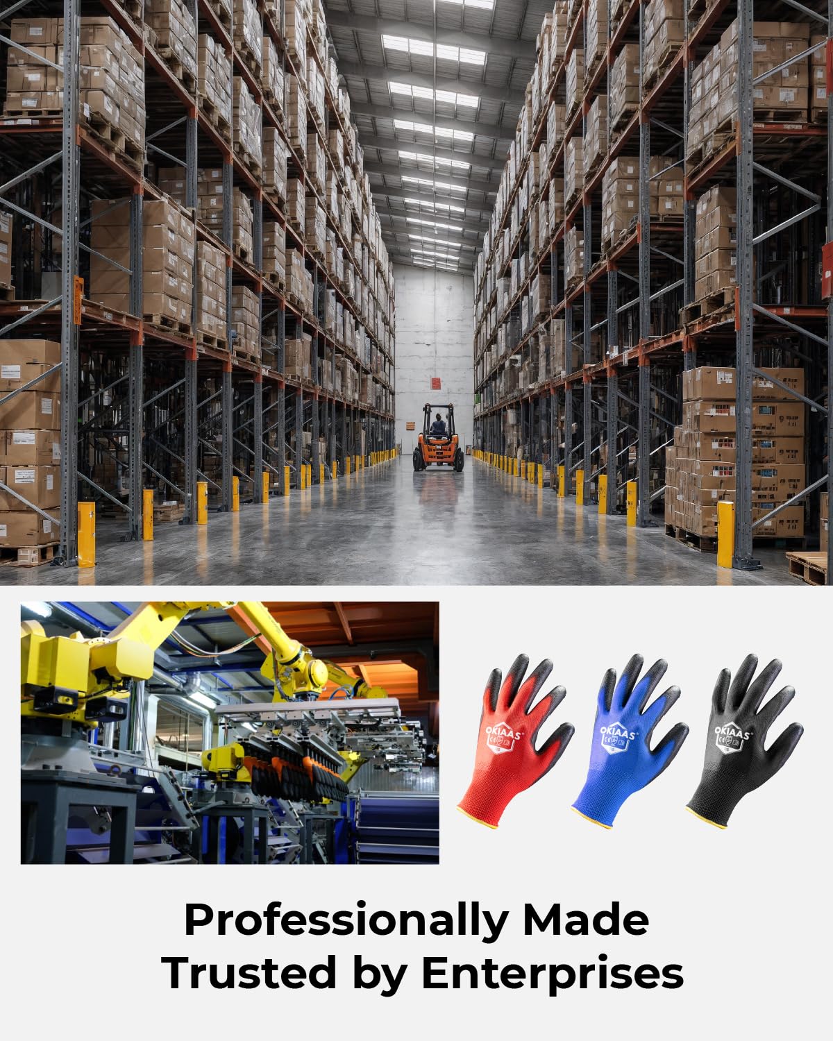 OKIAAS Men's Blue Medium Thin and Lightweight Working Gloves with Grip, 12 Pairs Bulk Pack Construction Gloves