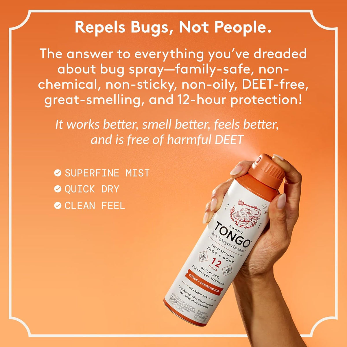 DEET-Free Insect Repellent with Picaridin, The 12 Hour Protection, DEET Alternative - Citrus + Sandalwood