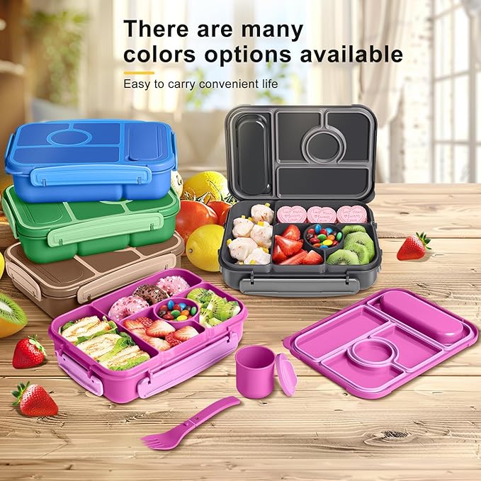 Amathley Bento Box Adult Lunch Box Kids,Lunch Containers for Adults/Kids/Toddler,5 Compartments Bento Lunch Box with Sauce Vontainers,Microwave & Dishwasher & Freezer Safe,BPA-Free (Red lily)