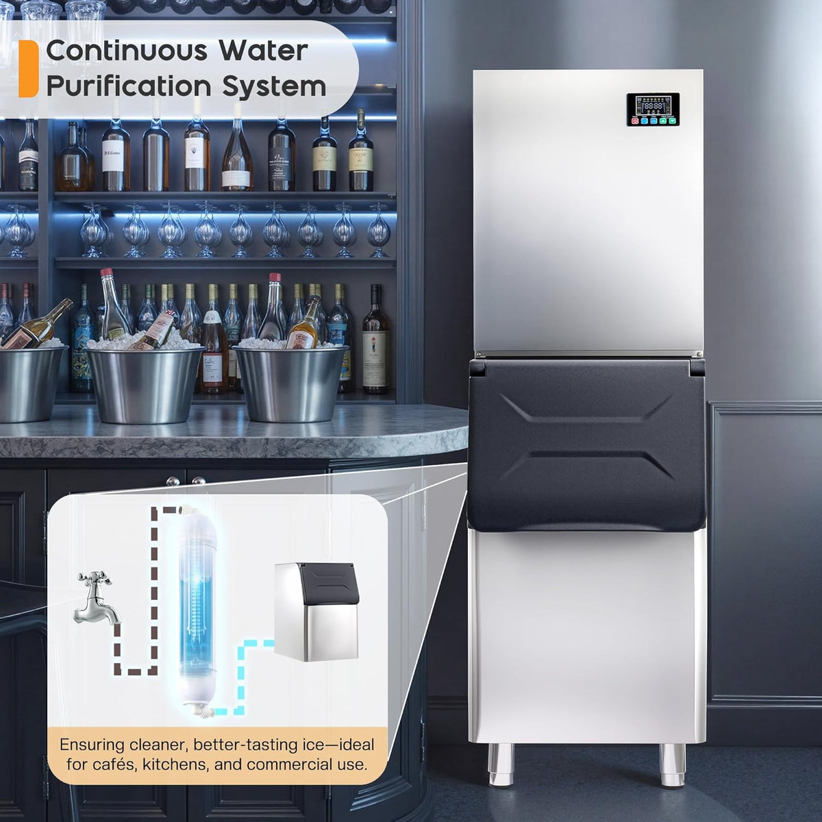 Albott Commercial Ice Maker, 400lbs/24H Stainless Steel ice Machine Countertop with 243lbs Storage Capacity, Self Cleaning for Home/Bar/Restaurant