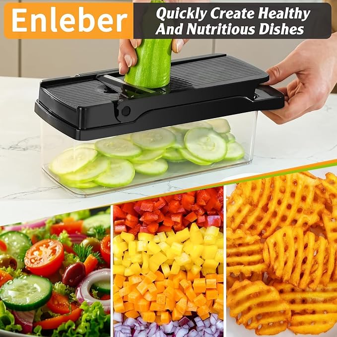 Vegetable Chopper Onion Dicer with 7 Stainless Steel Blades, 13 in 1 Professional Mandoline Slicer for Veggie Chopper Slicing Carrots Potatoes Garlic Essential Kitchen Gadget