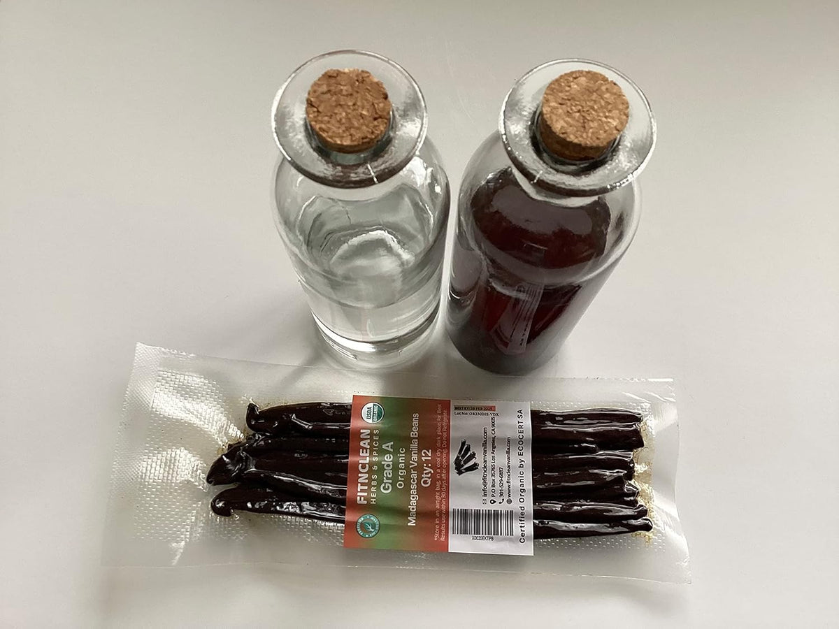 12 Organic Madagascar Vanilla Beans Grade A. Certified USDA Organic 6"-7.5" by FITNCLEAN VANILLA for Chefs, Extract, Baking and Essence. Gourmet Bourbon NON-GMO Whole Pods