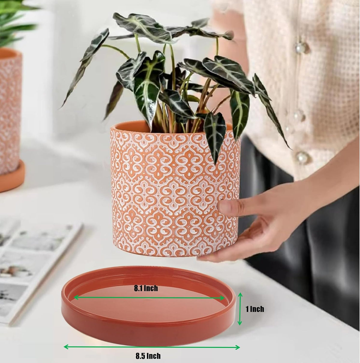 Ceramic Plant Saucer Pot Tray 8.5 Inch, Planter Saucers 6 7 8 9 10 11 12 15 Inch, Durable Sturdy Flower Drainage drip Water Tray for Glazed Pots Base (8.5 Inch- Red Terracotta)