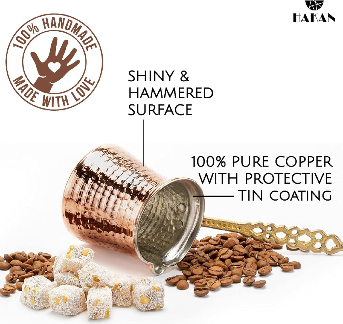 Hakan Turkish Coffee Pot | Stove Top Water Boiler, Coffee Maker, Butter, Chocolate & Milk Warmer | Even and Quick Heat with Handcrafted Copper Material | Coffee Gifts Idea, 6.5 Oz (190 cc)