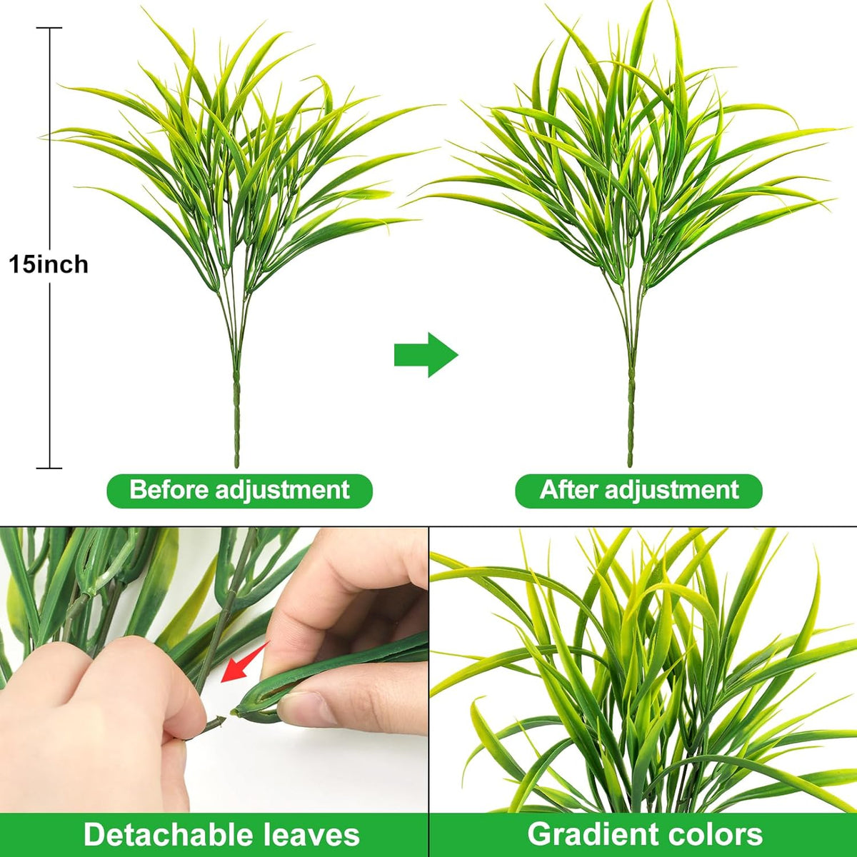 Ouddy Decor 16 Bundles Artificial Plants Outdoor Fake Grass Greenery Stems UV Resistant Faux Plastic Plants Shrubs for Spring Summer Home Garden Pathway Window Box Front Porch Decor, Yellow