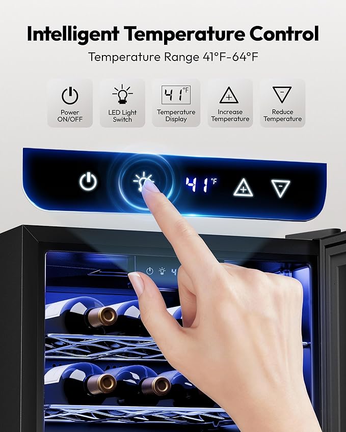 EUHOMY 25 bottle Wine Cooler Refrigerator, Freestanding Compressor Wine Fridge with Adjustable Temperature and Digital Control, Mini Fridge with Glass Door for Red White Wine, Beer, Black