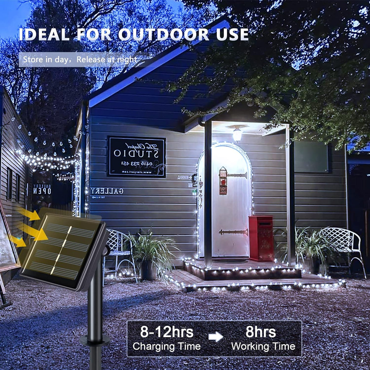 JMEXSUSS 4 Pack 100 LED Solar String Lights for Outside, 33ft White Solar Fairy Lights Outdoor Waterproof, 8 Modes Solar Christmas Lights for Garden Yard Tree Wedding Decorations