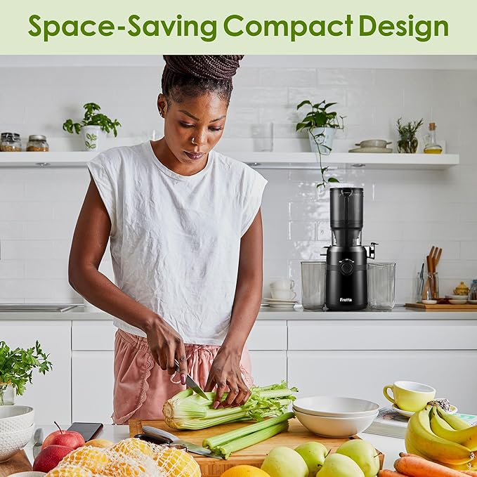 Juicer Machines,Fretta Cold Press Juicer Machines with American-Sourced PCTG Material,Fit Whole Fruits & Vegetables,Easy to Clean,Truly BPA-Free,Silver