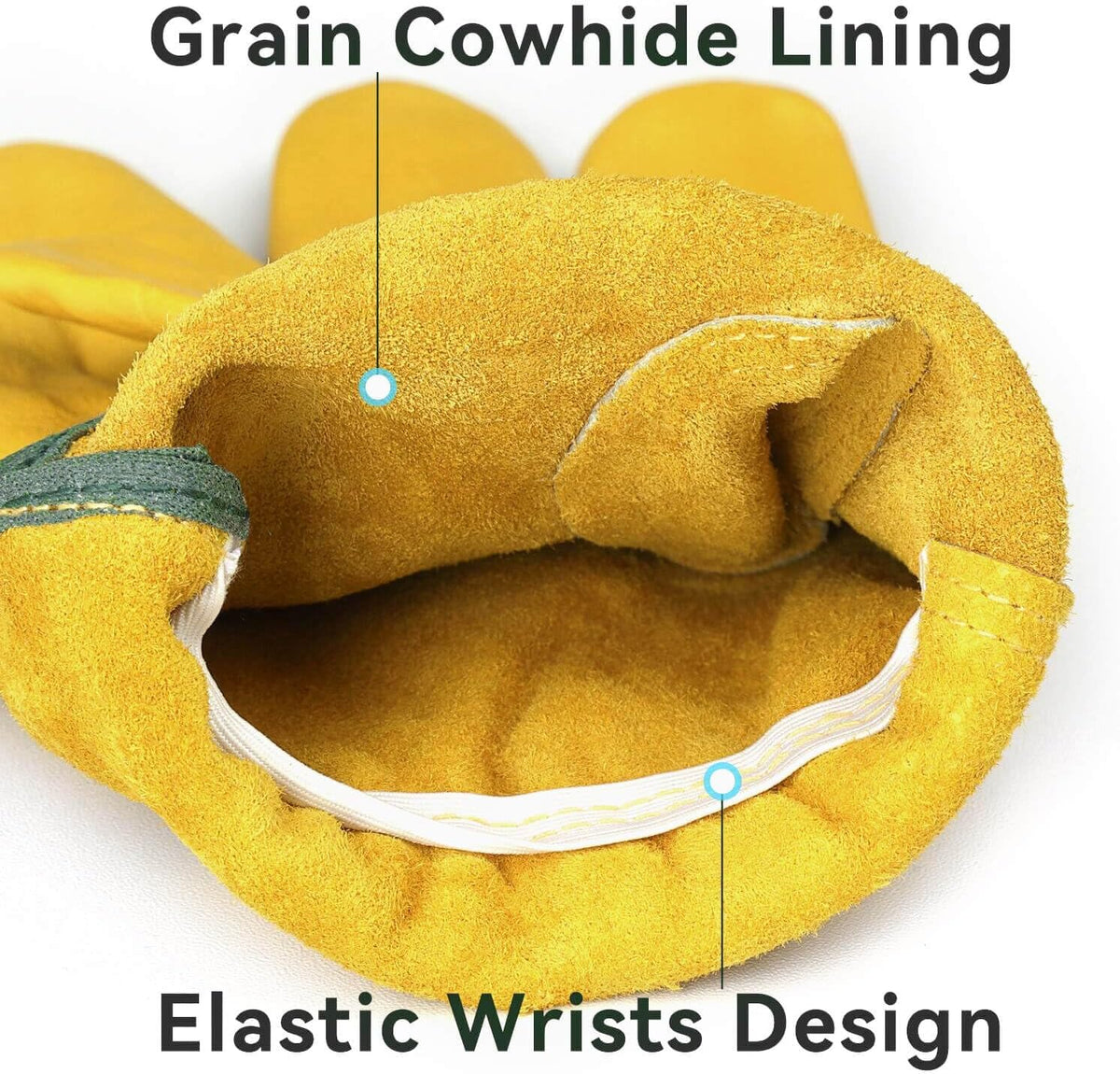 OZERO 5 Pairs Leather Work Gloves Flex Grip Tough Cowhide Gardening Glove for Wood Cutting/Construction/Truck Driving/Garden/Yard Working for Men and Women (Gold,Small)