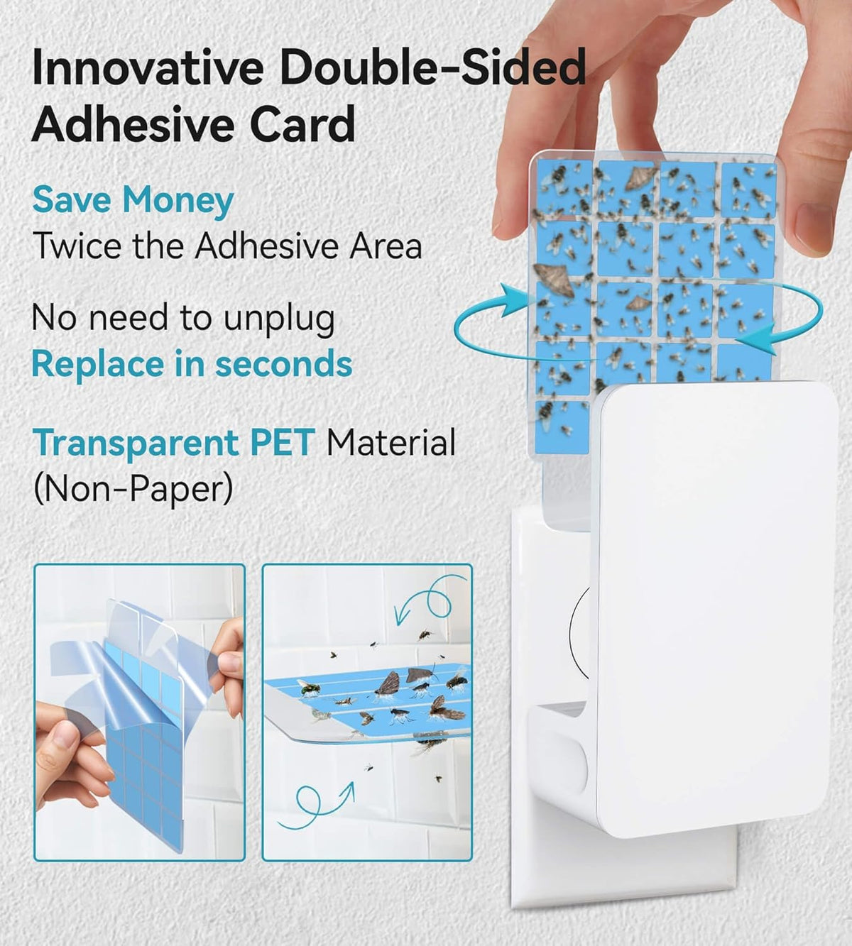 10 PCS Double-Sided Adhesive Card Refills for Replacement, Compatible with Fly Trap Device N386A (Refills Only)