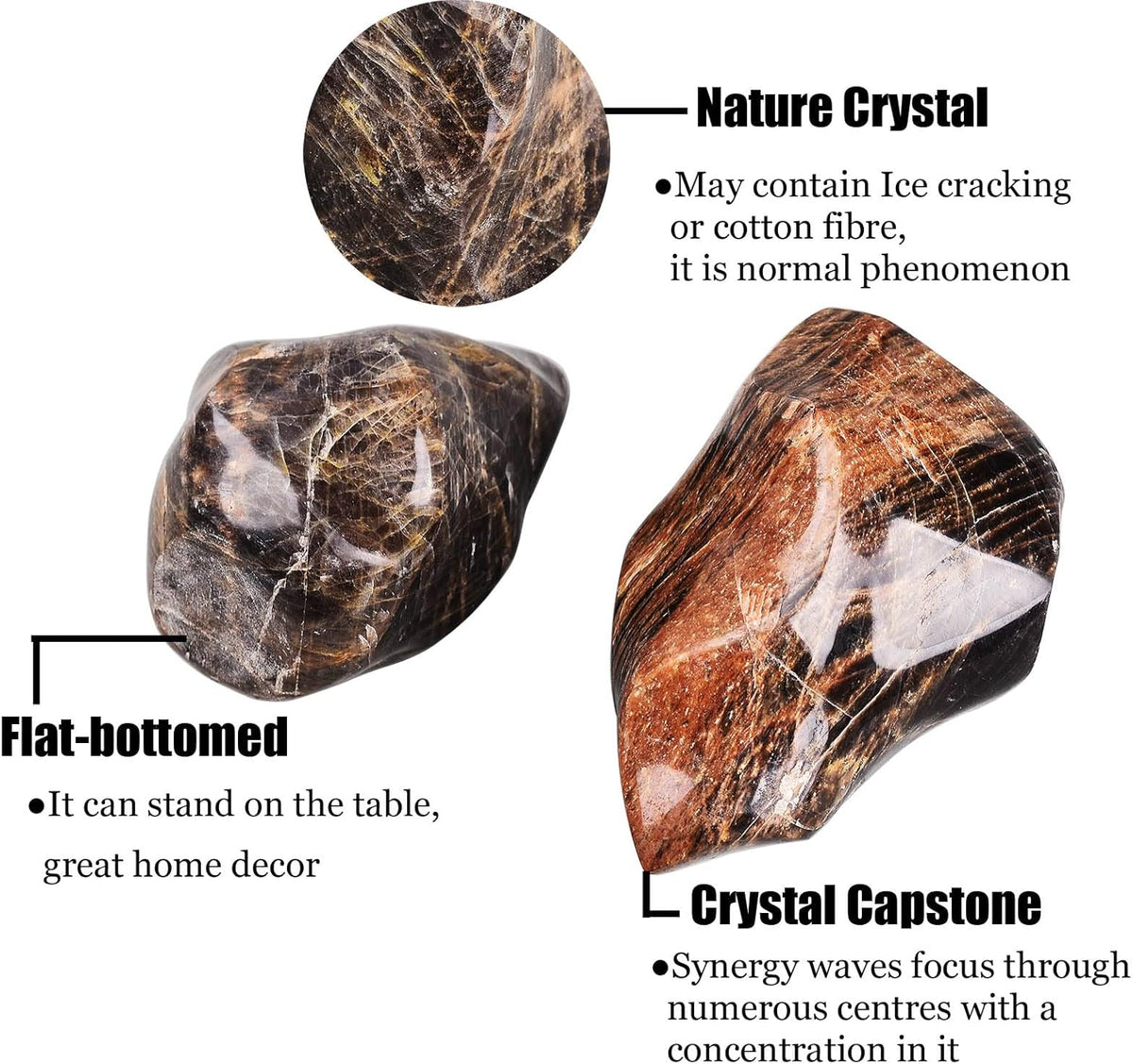 AMOYSTONE Black Moonstone Flame Shaped Towers Large Healing Crystal Stone Home Decor 0.6-1.0LBS