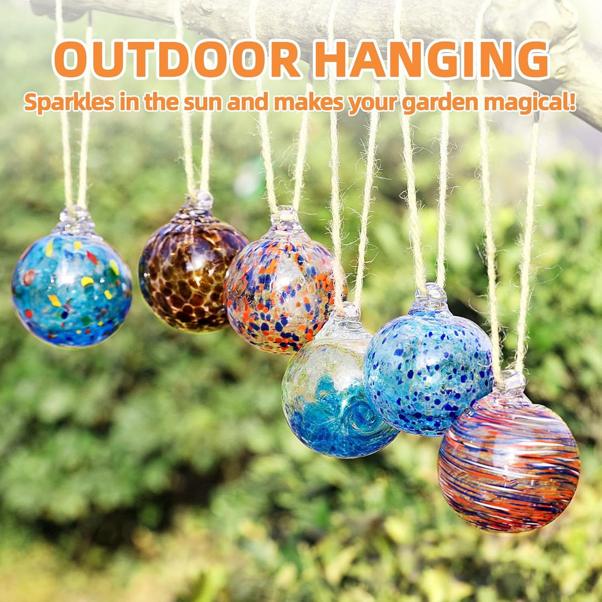 VOREEN Set 6 Hand-Blown Glass Ornaments Balls Witches Ball Hanging Glass Gazing Ball Friendship Balls for Outdoor Garden Patio Window Home Décor, Gift for Mom Wife Friend