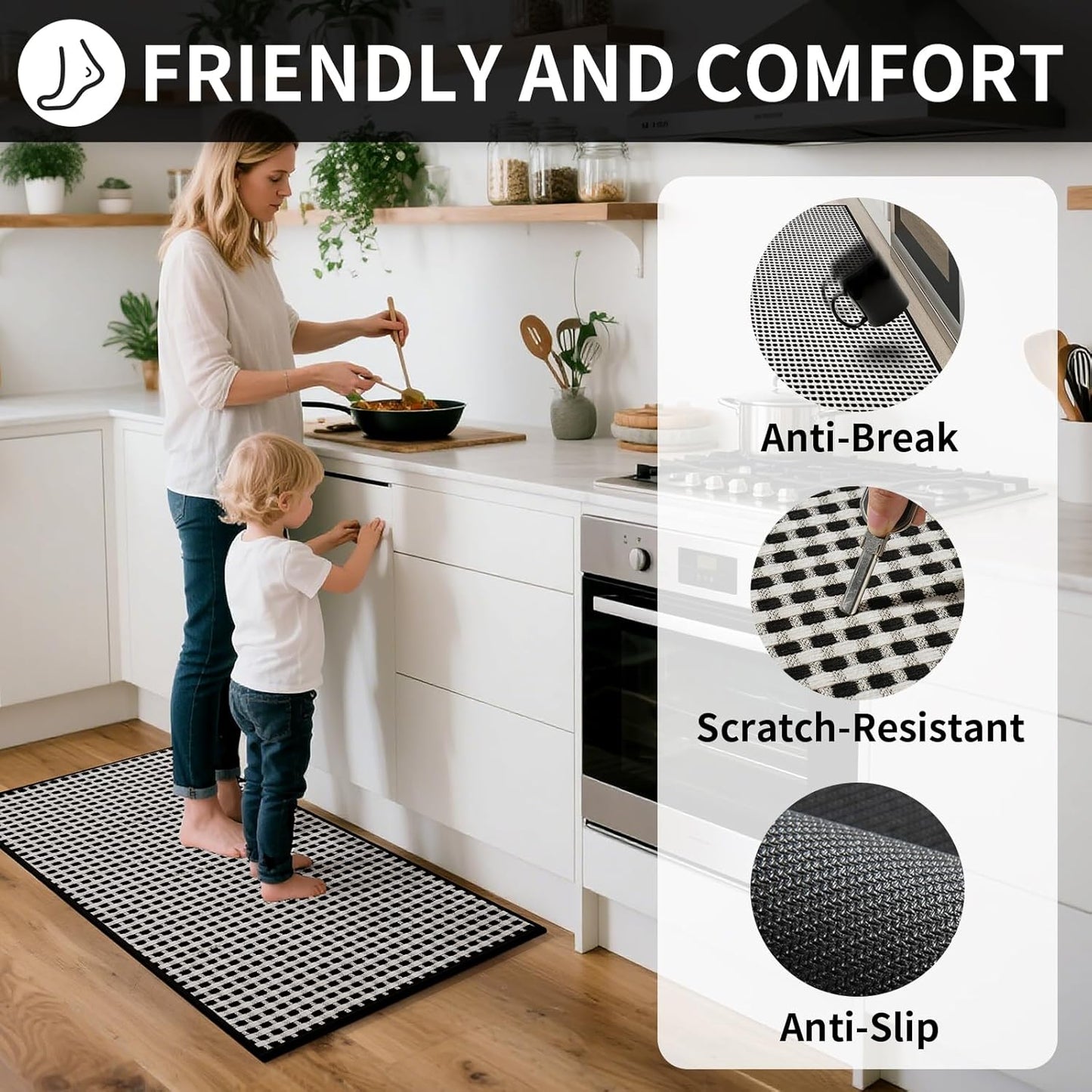 Large Kitchen Runner Rugs Long Kitchen Mat Non Slip Washable, Super Absorbent Soft Chenille Braided Kitchen Mats for Floor, Rubber Backing Kitchen Sink Standing Mat, Easy Clean, Black 36"x71"