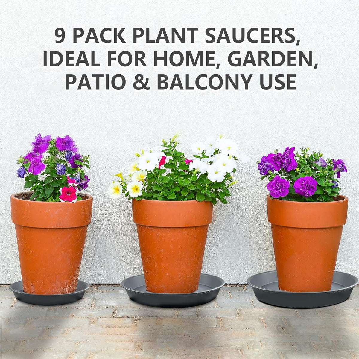 9 Pack Gray Plant Saucer Set, 3×8 inch 3×10 inch 3×12 inch Durable Heavy Duty Plastic Pot Trays, Large Planter Saucers Water Catcher Plates, Round Drip Trays for Indoor Outdoor Gardening