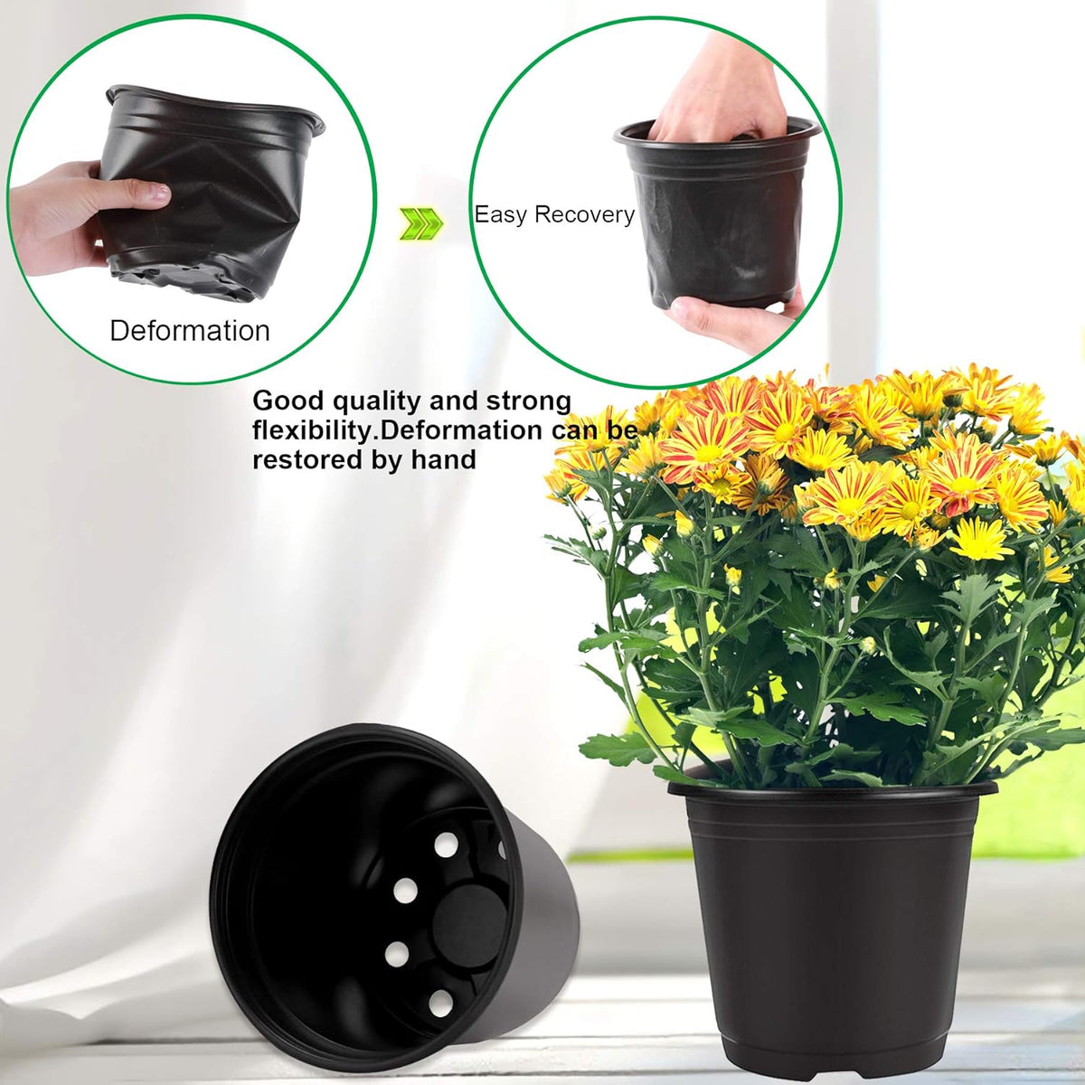 Augshy 110 Pcs 0.5 Gallon Black Plastic Plant Nursery Pots 6 Inches Seed Starting Pots Containers with 110 Labels