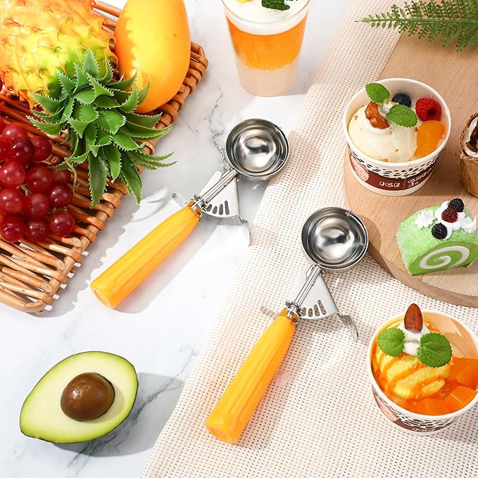 Reallnaive 2 Pcs Release Cookie Scoops Ice Cream Scooper with Trigger Release Portion Scoop Stainless Steel for Portion Control, Baking Food, Cookie Dough (1.6 oz,Yellow)