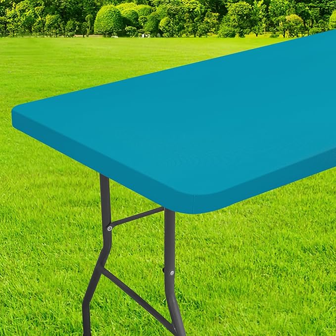 homing Rectangle Table Cloth Cover, Waterproof Polyester Elastic Fitted Tablecloth, Fits for 6 Foot Folding Tables, Washable Table Protector for Picnic, Camping, Outdoor (Teal, 36" x 72")