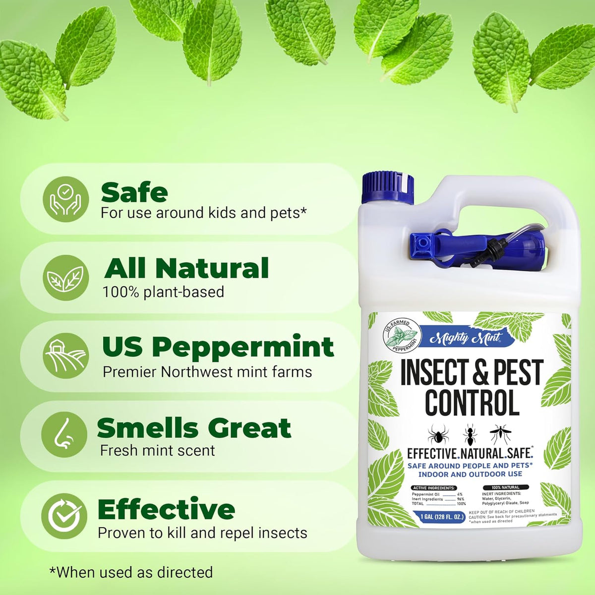 Mighty Mint Gallon (128 oz) Insect and Pest Repellent Peppermint Oil - Natural Spray for Spiders, Ants, and More