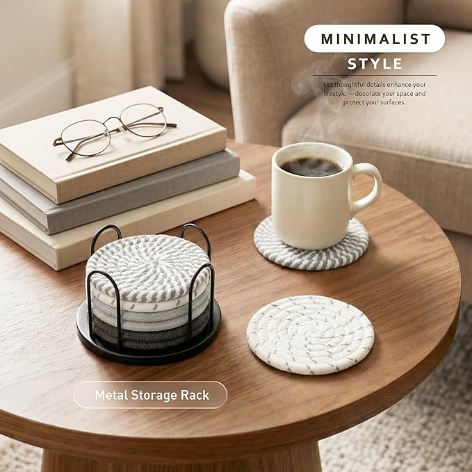 Lazebox Coasters Set of 8 for Drinks, 4 Inch Large Coasters for Coffee Table, Tabletop Protection for Hot & Cold Drinks, Versatile Coasters for Home Decor, Non-Slip & Easy to Clean
