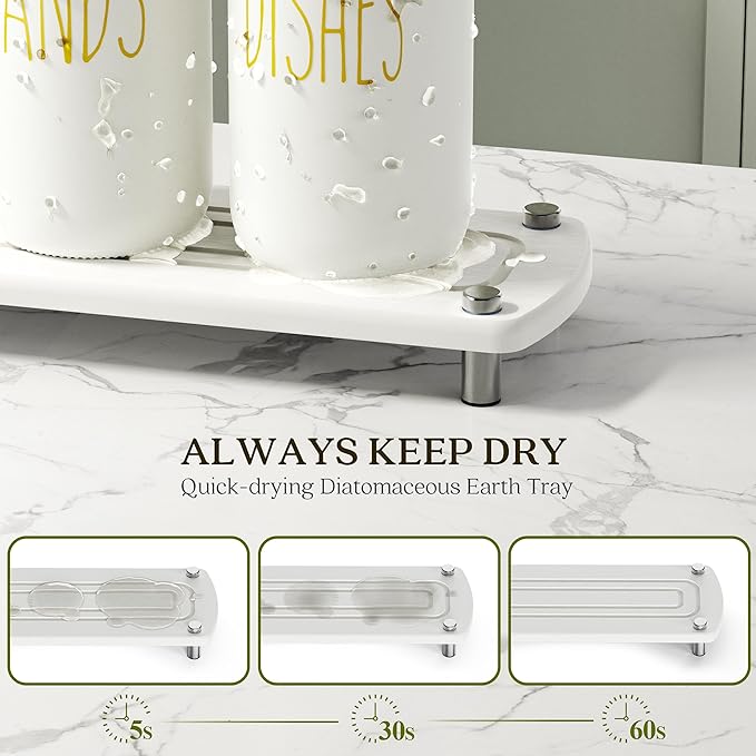 Galasily Gold Soap Dispenser Set Comes with Stainless Steel Pumps, Instant Dry Tray, and Dish Scrub Brush, Kitchen Soap Dispenser Set Suitable for Kitchen Decor and Bathroom Accessories(Gold)